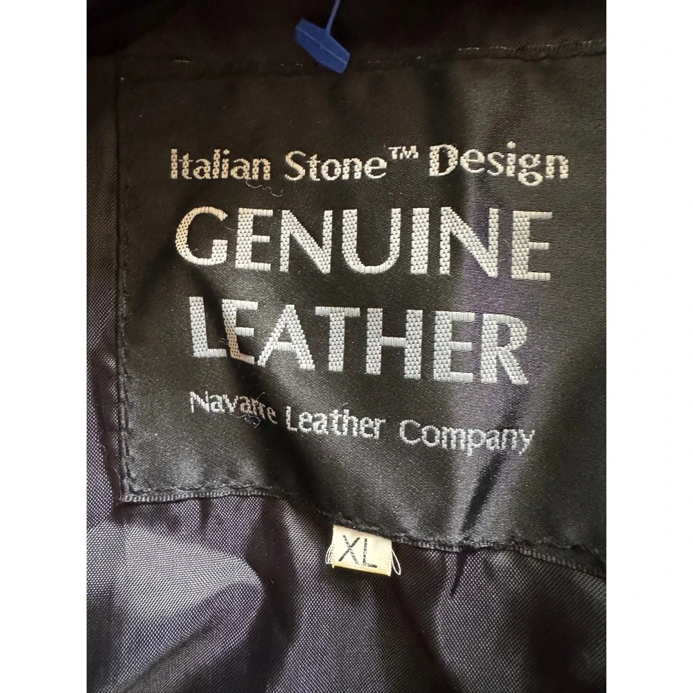 Navarre Italian Stone Design Black Patchwork Genuine Leather Jacket Mens XL Coat